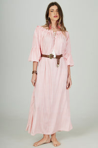 Vestido Midi Ciganinha Com Cordão Rosa Listrado Yacamim D22