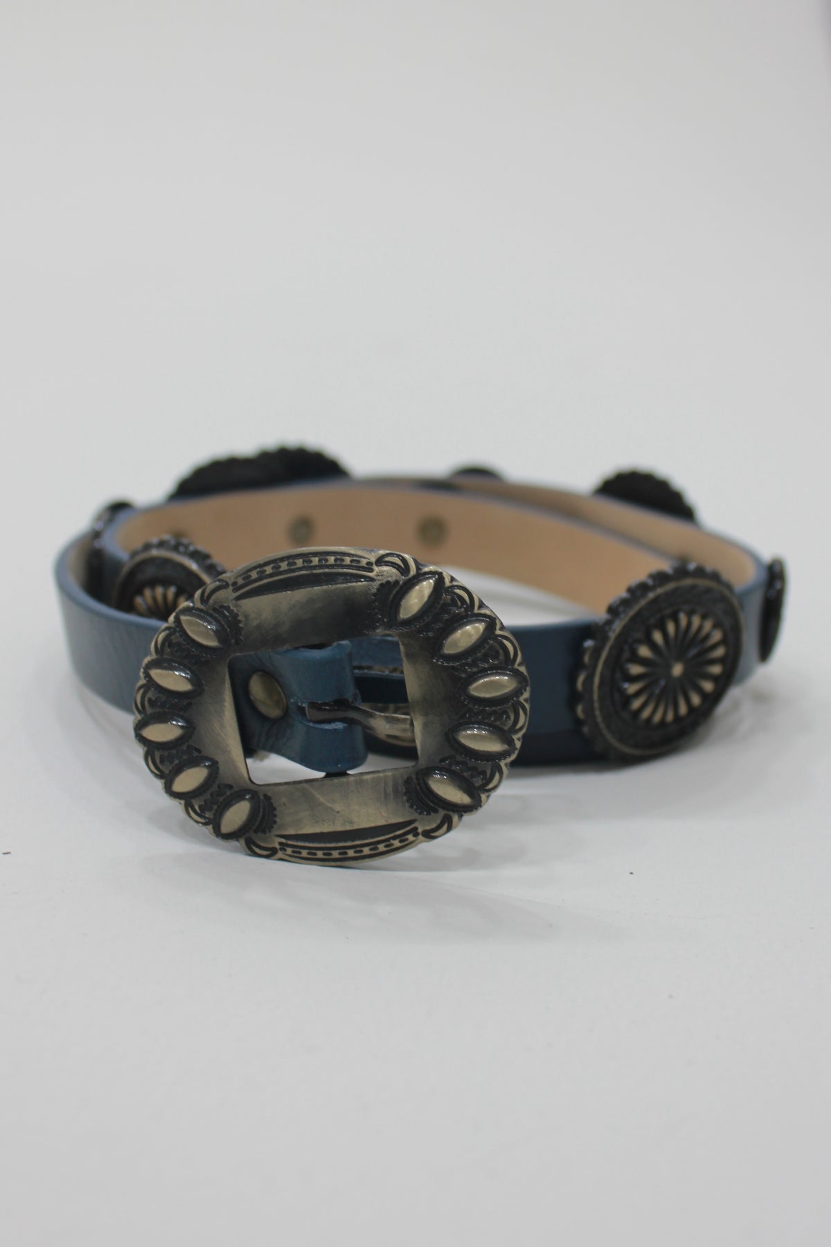 Cinto De Couro Azul Marinho Com Fivela Ouro Velho Yacamim #670