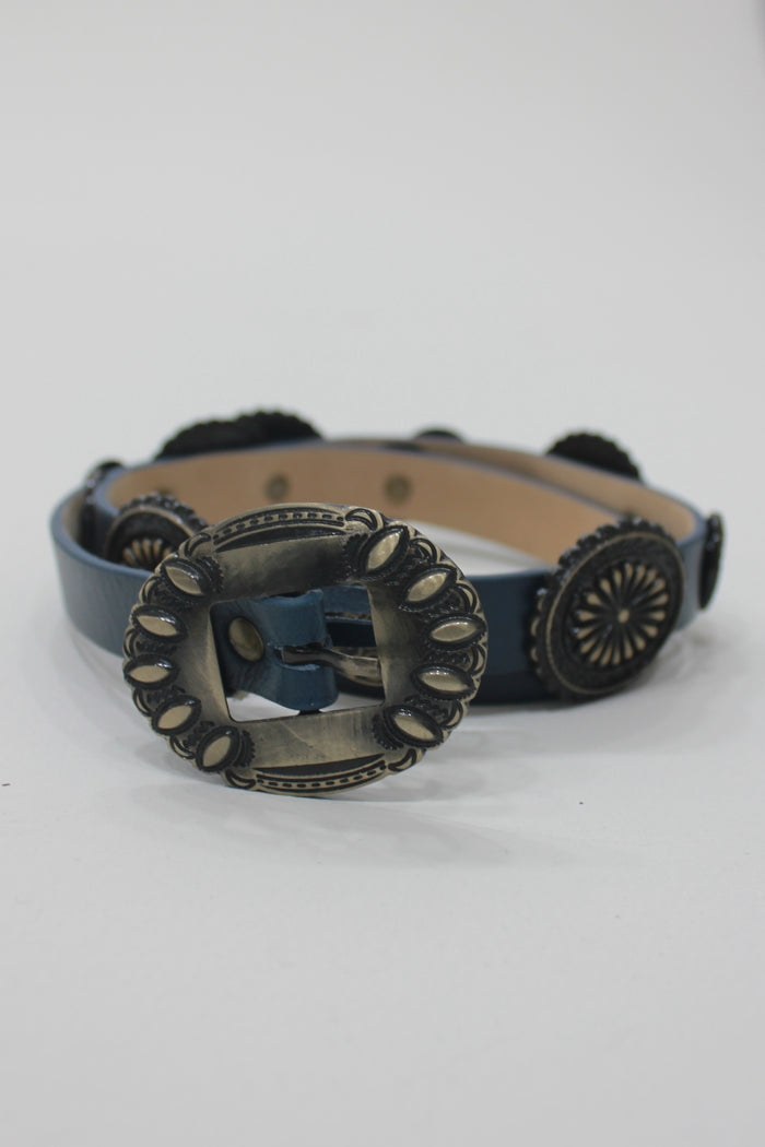 Cinto De Couro Azul Marinho Com Fivela Ouro Velho Yacamim #670