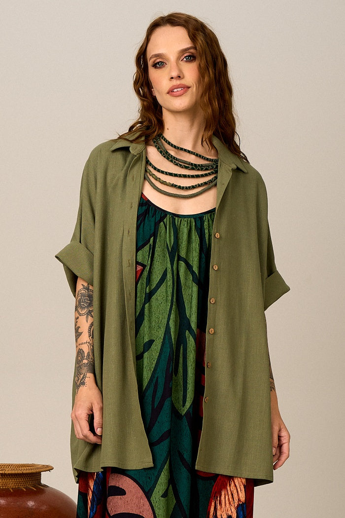 Chemise Curta Sem Bolsos Verde Musgo Yacamim M1