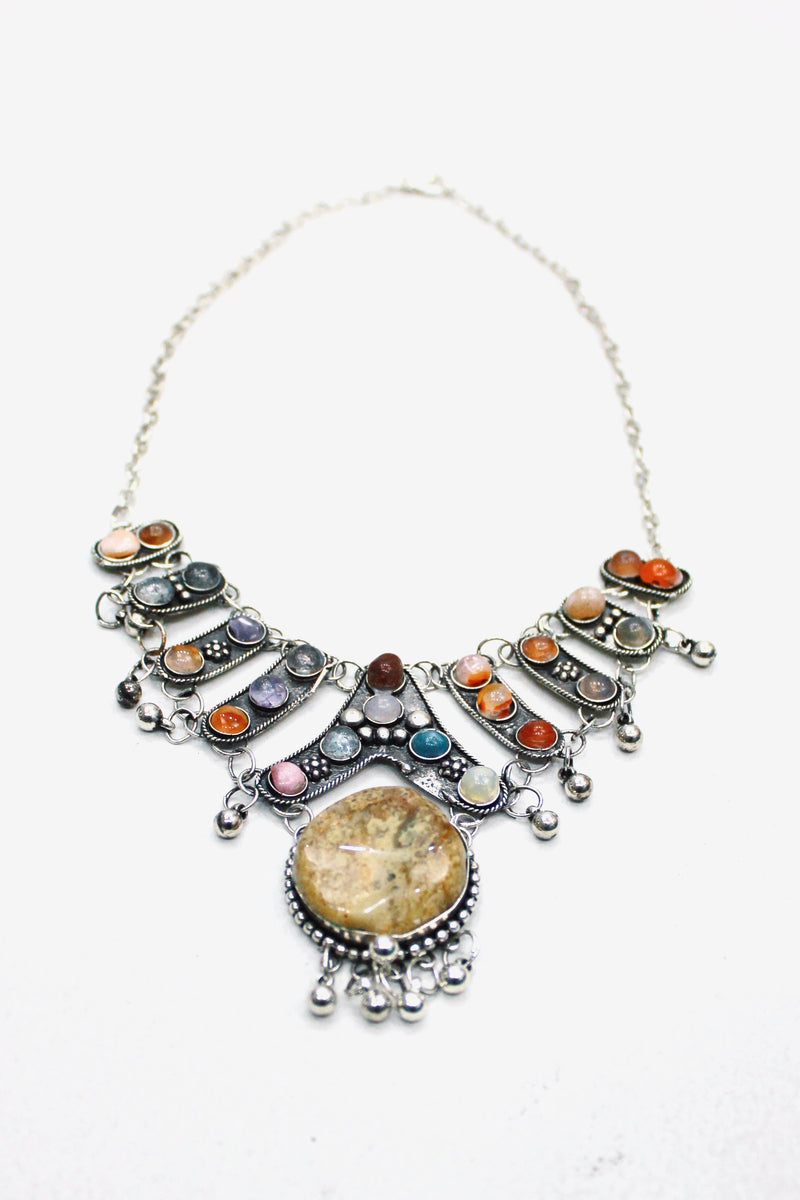 Colar De Metal Com Pedras Coloridas Yacamim #431