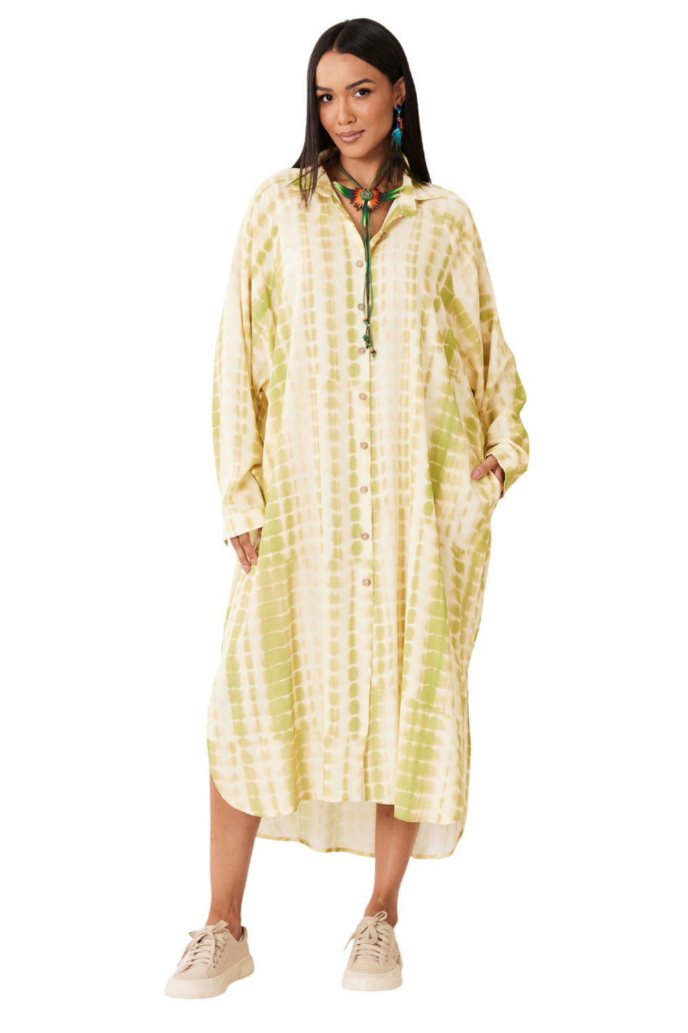 Chemise Midi Verde Tie Dye Digital Yacamim M2