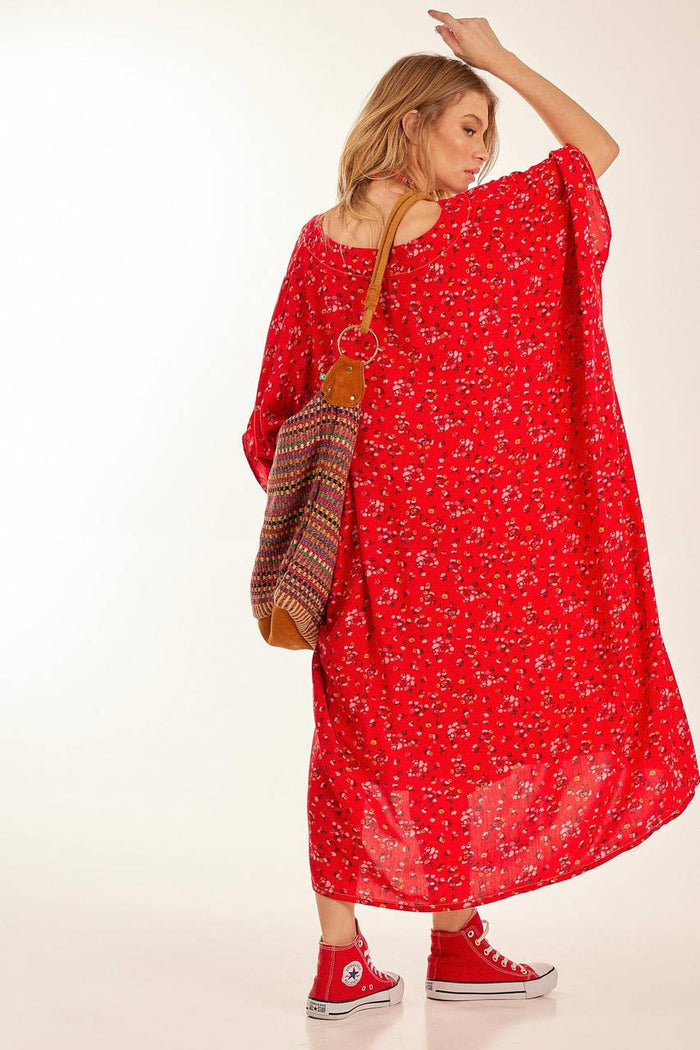 Kaftan Amplo Com Recortes Vermelho Yacamim