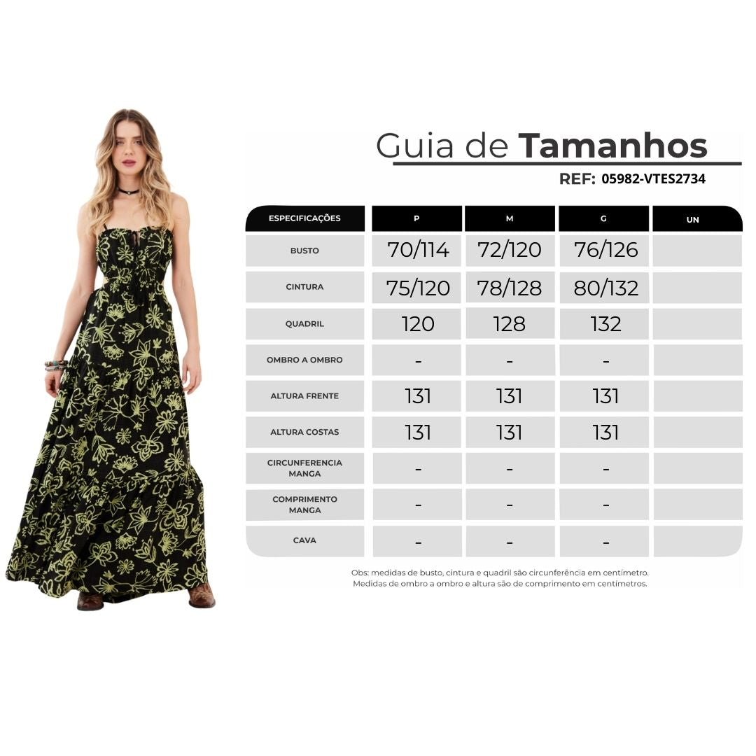 Vestido Longo Preto E Verde Estampado Yacamim C15