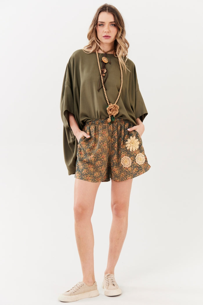 Shorts Paraty 100% Algodão Verde Floral Yacamim R4