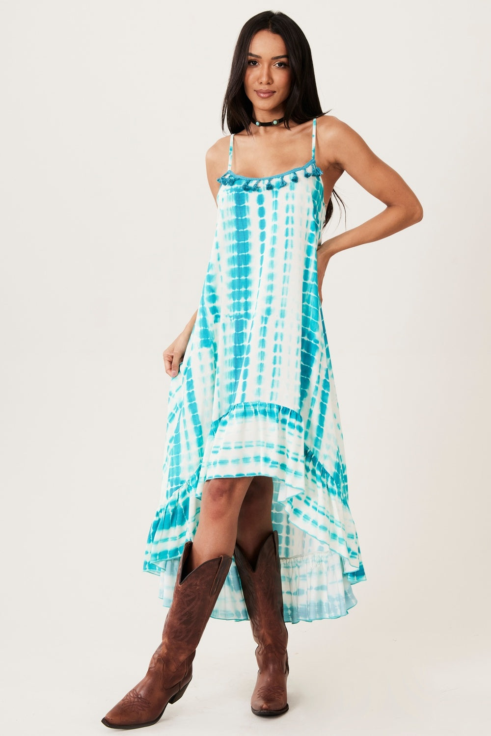 Vestido Mullet Alças De Amarrar Verde Tie Dye Yacamim E3