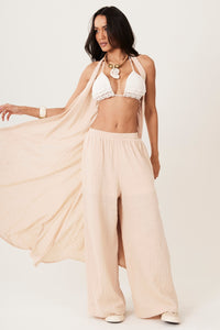 Kimono Frente Única Sem Mangas Bege Escuro Yacamim I6