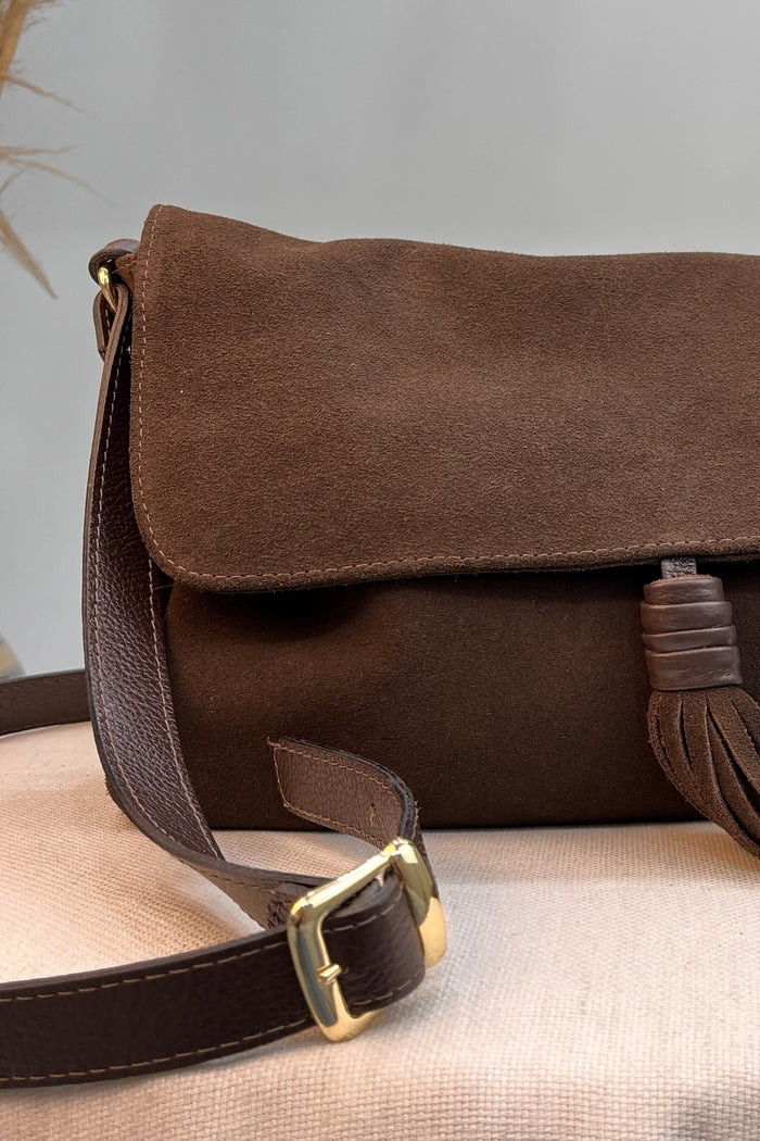 Bolsa De Couro Com Alça Marrom Yacamim #266