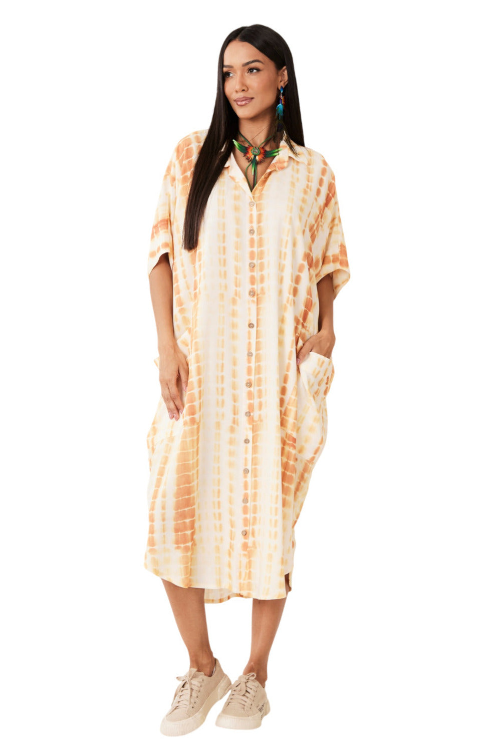 Chemise Midi Amarelo Escuro Tie Dye Digital Yacamim N2