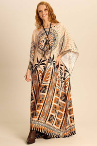 Kaftan Amplo Bege Estampado Yacamim