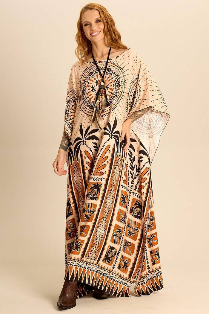 Kaftan Amplo Bege Estampado Yacamim