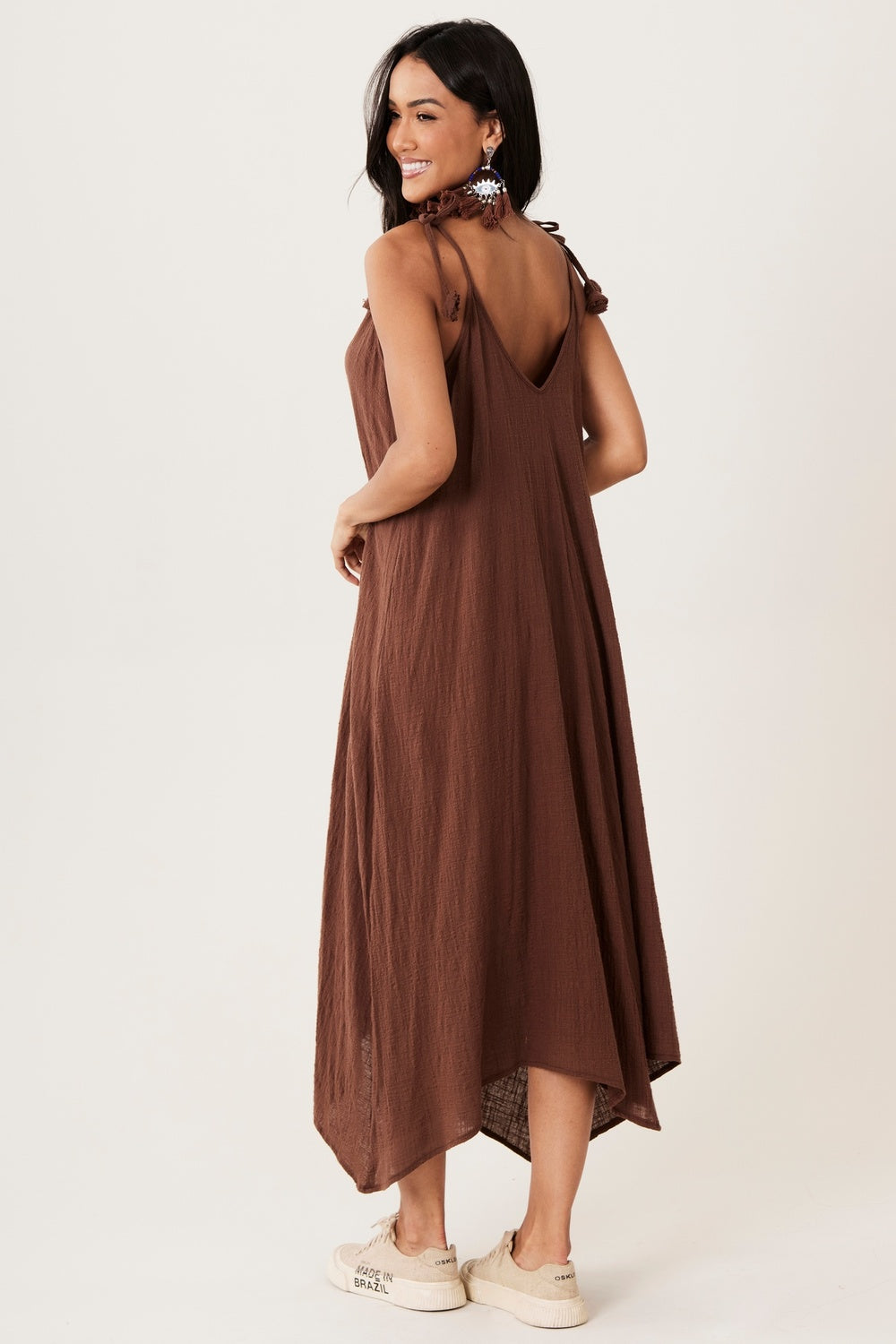 Vestido Longo Gaze Marrakesh 100% Algodão Marrom Yacamim C1