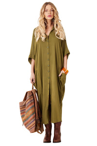 Chemise Longo Com Mangas 3/4 Verde Militar Yacamim M3 Liso
