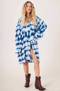 Chemise Ampla Manga Longa Azul Tie Dye Digital Love Yacamim N9