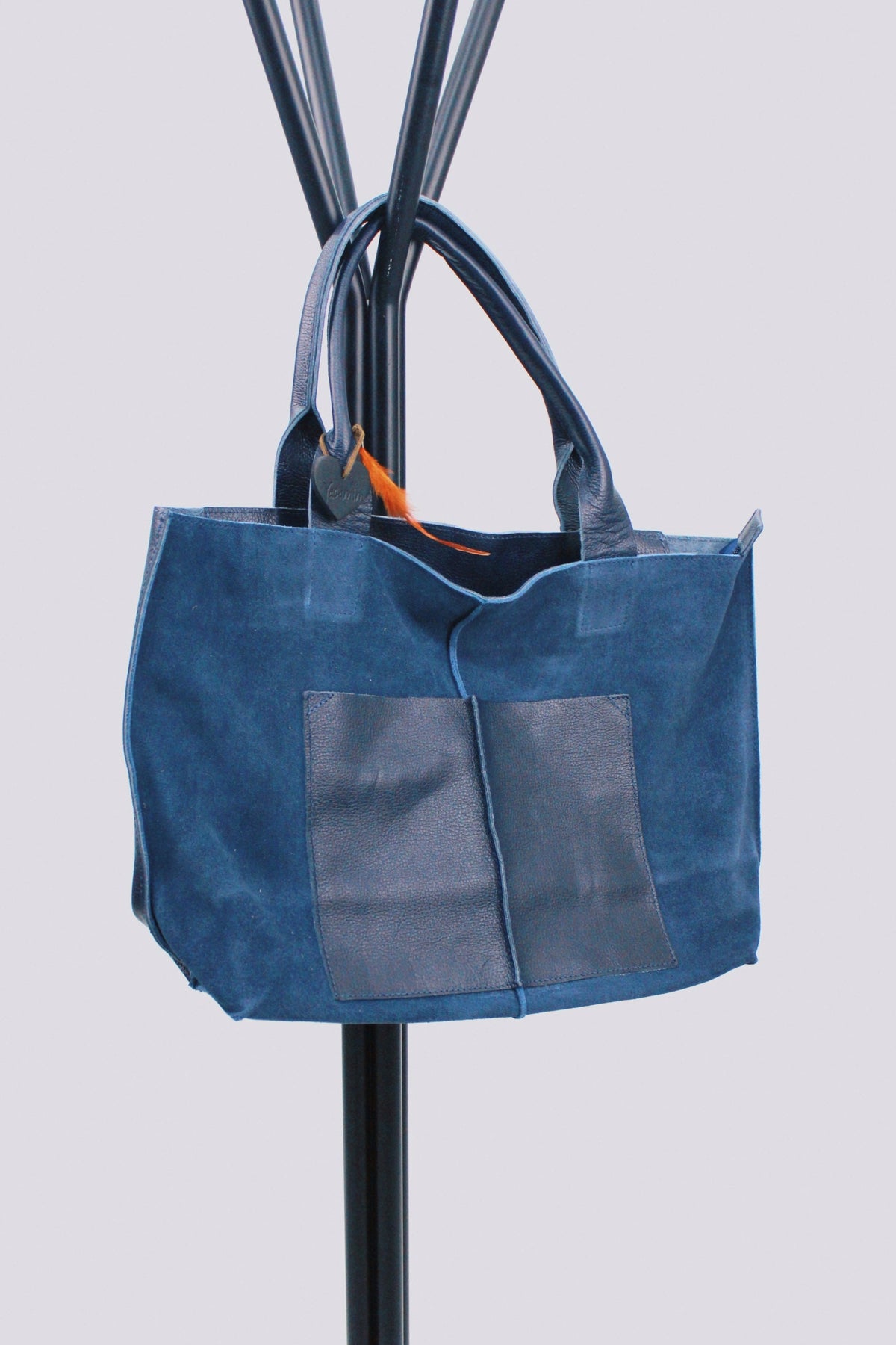 Bolsa De Couro Com Alças Azul Yacamim #465