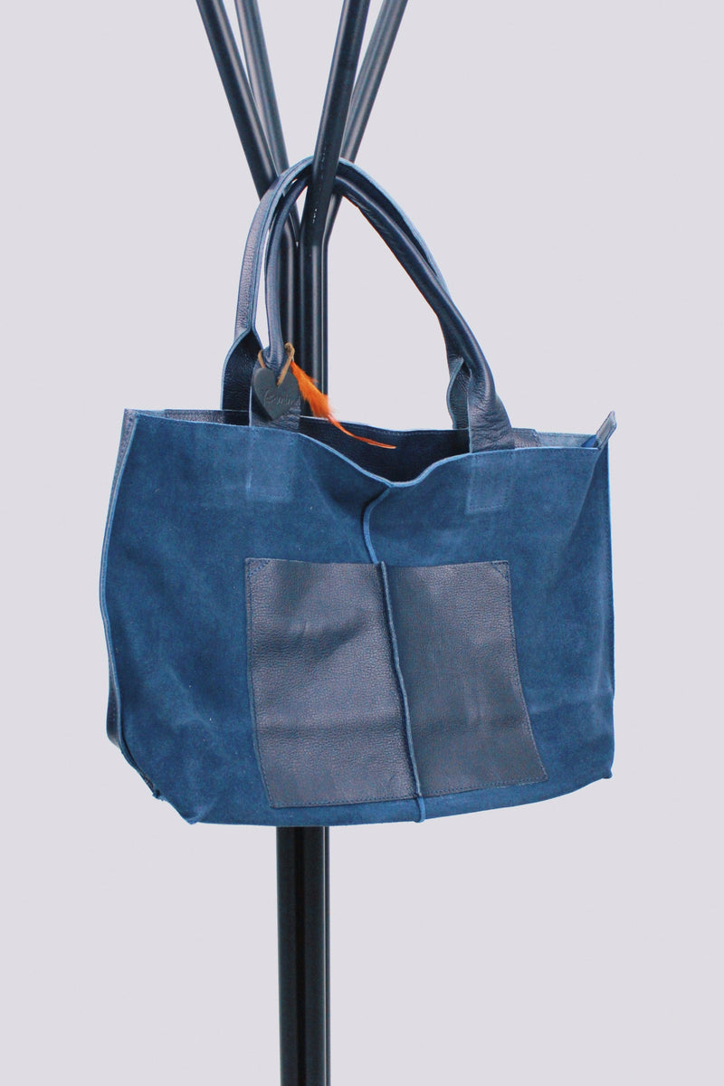 Bolsa De Couro Com Alças Azul Yacamim #465