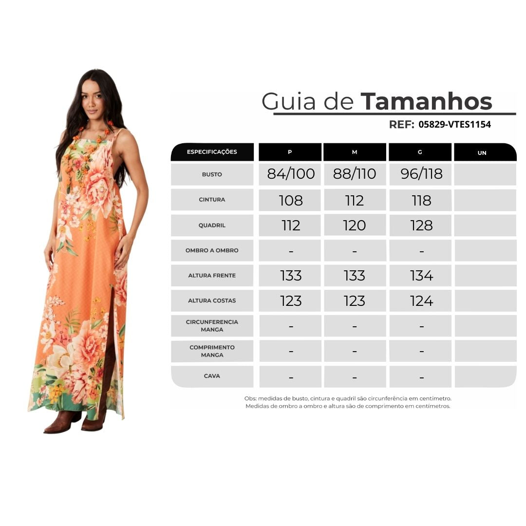 Vestido Longo De Alças Reguláveis Laranja Estampado Yacamim D19