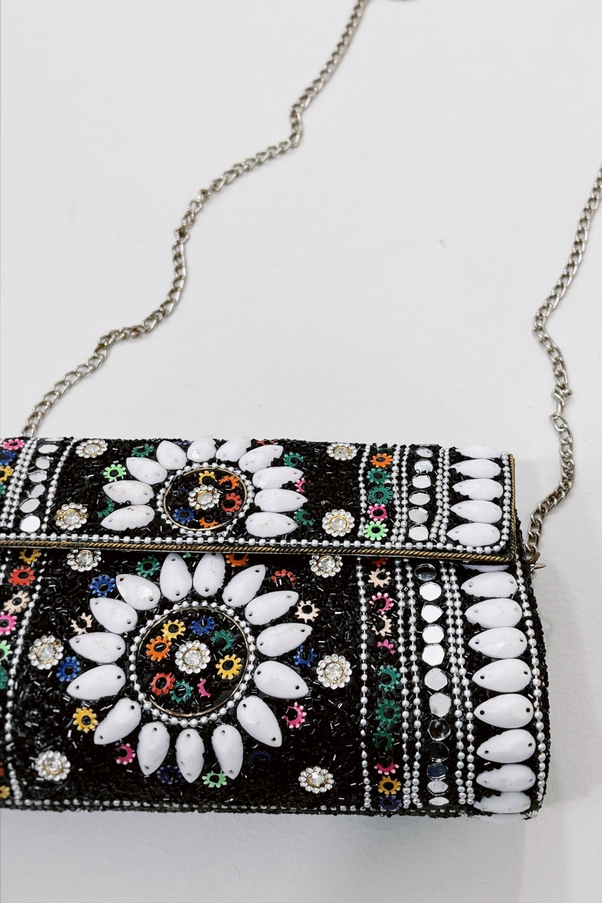 Bolsa De Mão Artesanal Mosaico Preto Yacamim #769