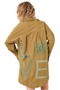 Camisa Ampla Com Bordado Love Nas Costas Verde Militar Yacamim A23