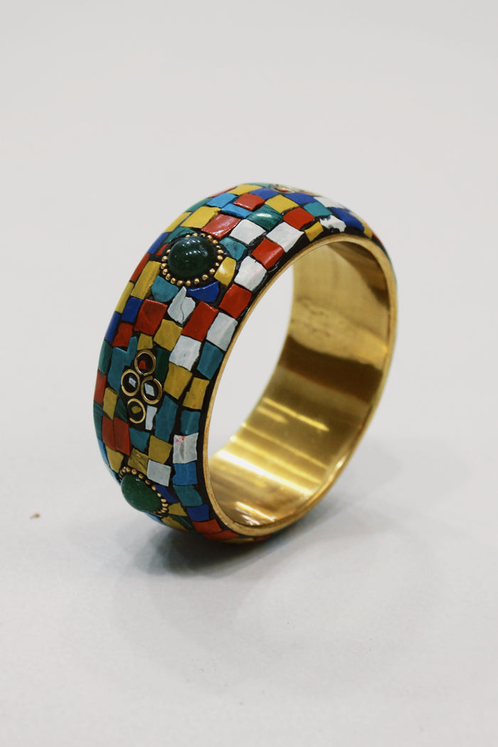 Pulseira Bracelete De Metal Com Pedras Yacamim #577