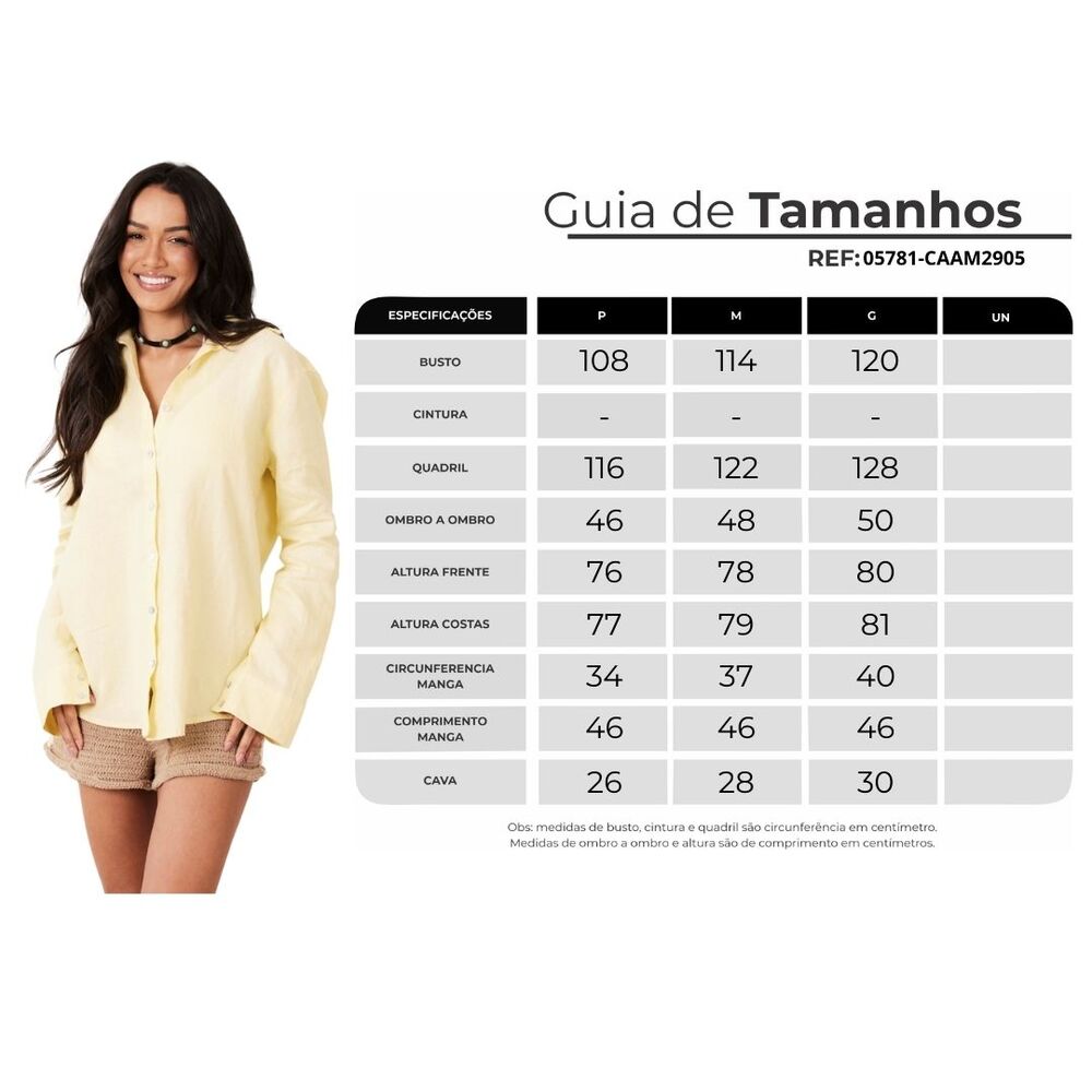 Camisa 100% Linho Cambraia Amarelo Yacamim A1