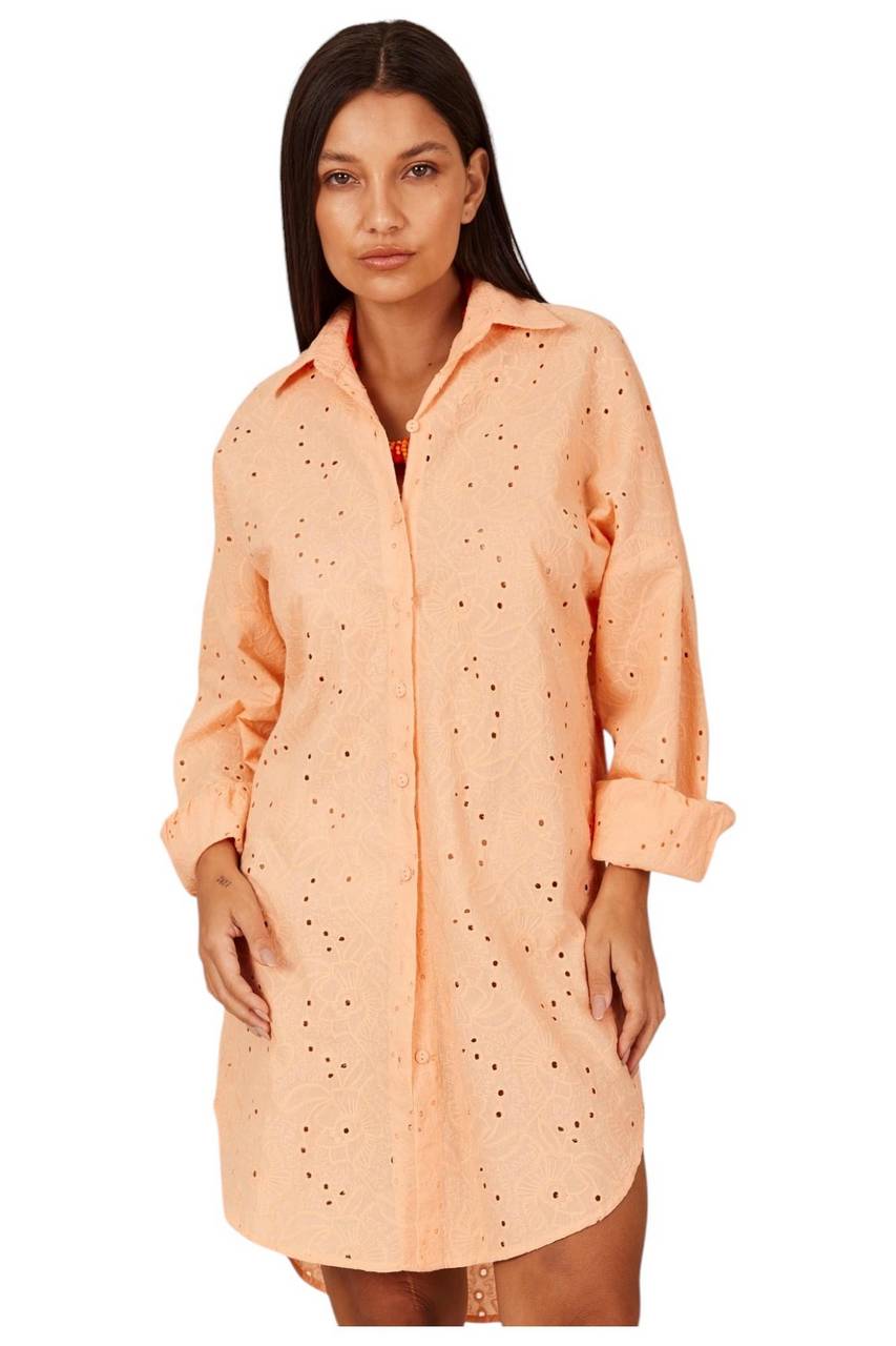 Chemise Clássica Broderie Alongada Laranja Claro Yacamim M5