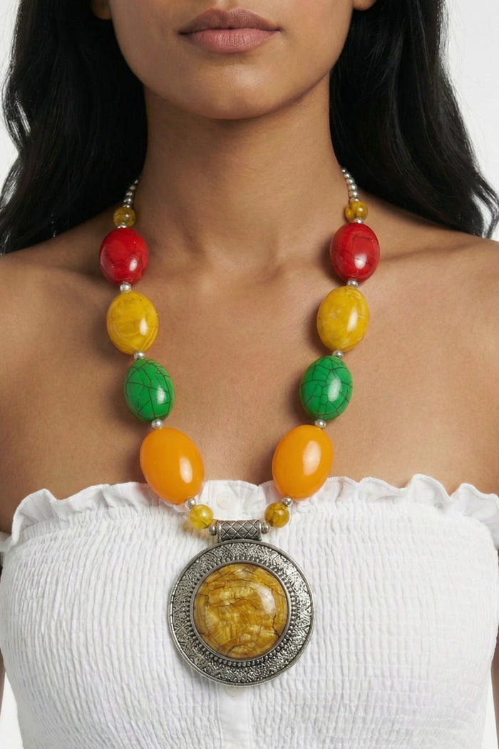 Colar Indiano Com Pedra Mesclada Yacamim #817