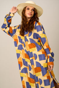 Chemise Longa Ampla Estampa Geométrica Yacamim P4