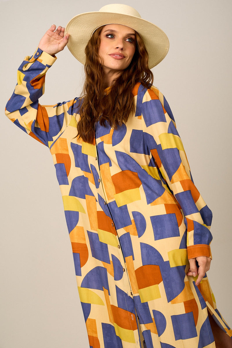 Chemise Longa Ampla Estampa Geométrica Yacamim P4