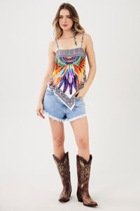 Cropped Lenço Off White Estampa Exclusiva Yacamim I5