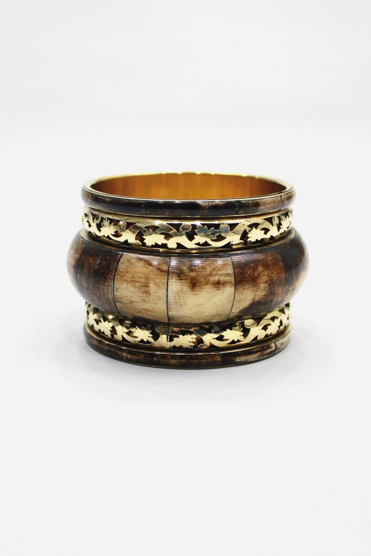 Pulseira Bracelete Largo De Metal Com Estampa Madeira Yacamim #440