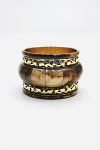 Pulseira Bracelete Largo De Metal Com Estampa Madeira Yacamim #440