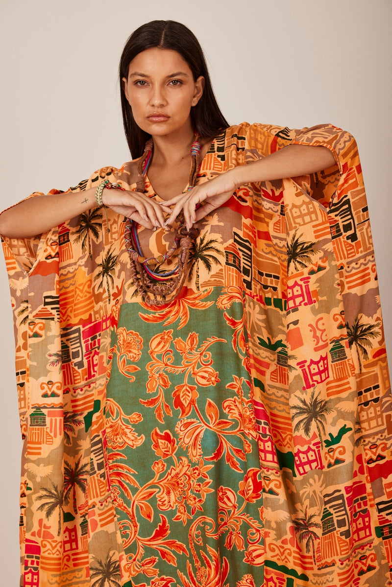 Kaftan Longo Laranja  Patchwork Yacamim J9