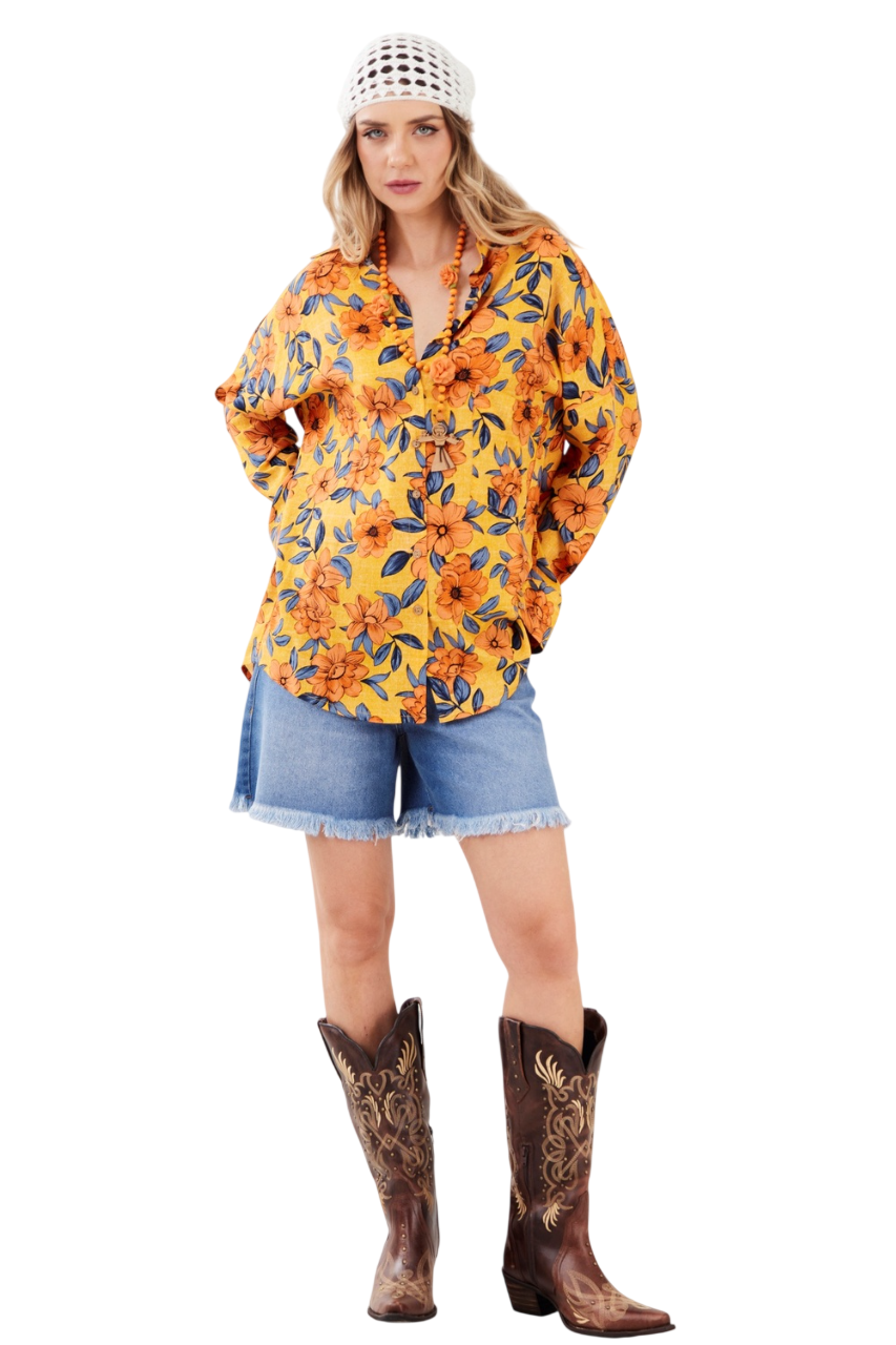 Camisa Ampla Laranja Estampado Yacamim A25