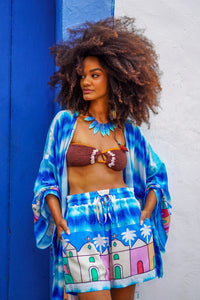 Shorts Azul Estampado Coleção Bahêa Yacamim R5
