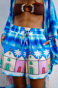 Shorts Azul Estampado Coleção Bahêa Yacamim R5