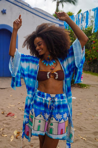 Shorts Azul Estampado Coleção Bahêa Yacamim R5