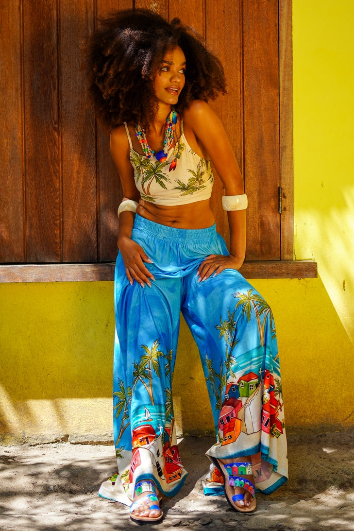 Calça Pantalona Azul Baiana Claro Yacamim Q10