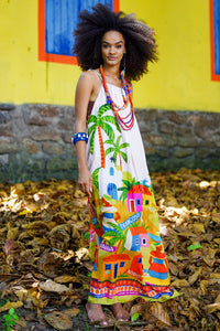 Vestido Longo De Alça De Cordão Oxê Coleção Bahêa Yacamim Q1