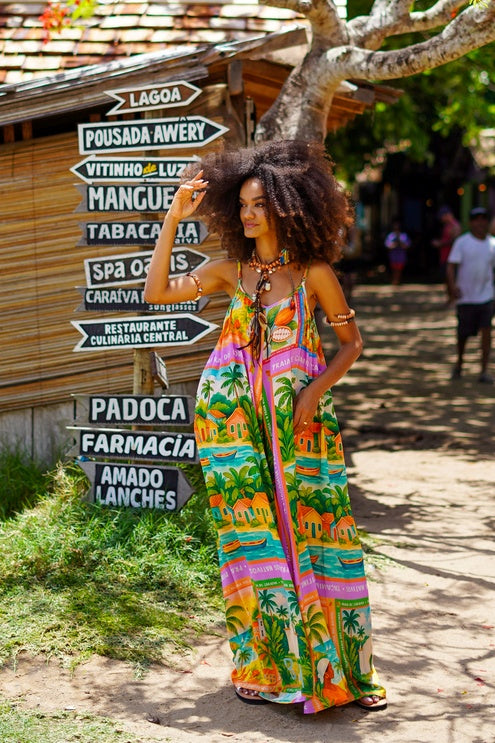 Macacão Longo Verde Estampado Coleção Bahêa Yacamim R4
