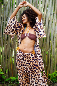 Kimono Curto Com Faixa Para Amarrar Animal Print Yacamim I7