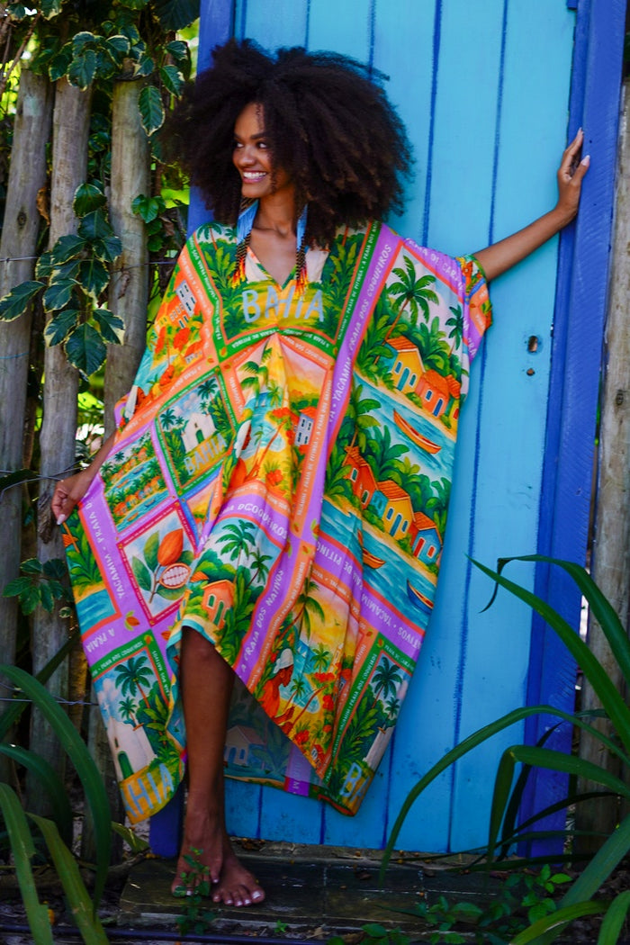 Kaftan Quadrado Verde Estampado Coleção Bahêa Yacamim R9