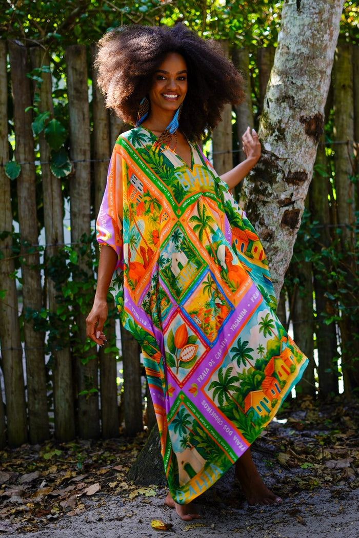 Kaftan Quadrado Verde Estampado Coleção Bahêa Yacamim R9
