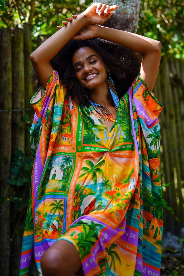 Kaftan Quadrado Verde Estampado Coleção Bahêa Yacamim R9