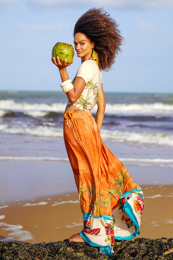 Calça Pantalona Marrom Cocada Coleção Bahêa Yacamim Q2