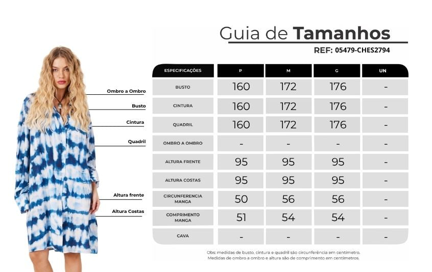 Chemise Ampla Manga Longa Azul Tie Dye Digital Love Yacamim N9