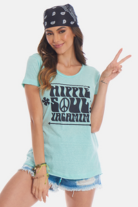Blusa Básica Estampa Hippie Soul Verde Água Yacamim B19