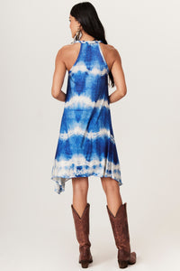 Vestido Curto Nadador Azul Estampado Tie Dye Yacamim E11