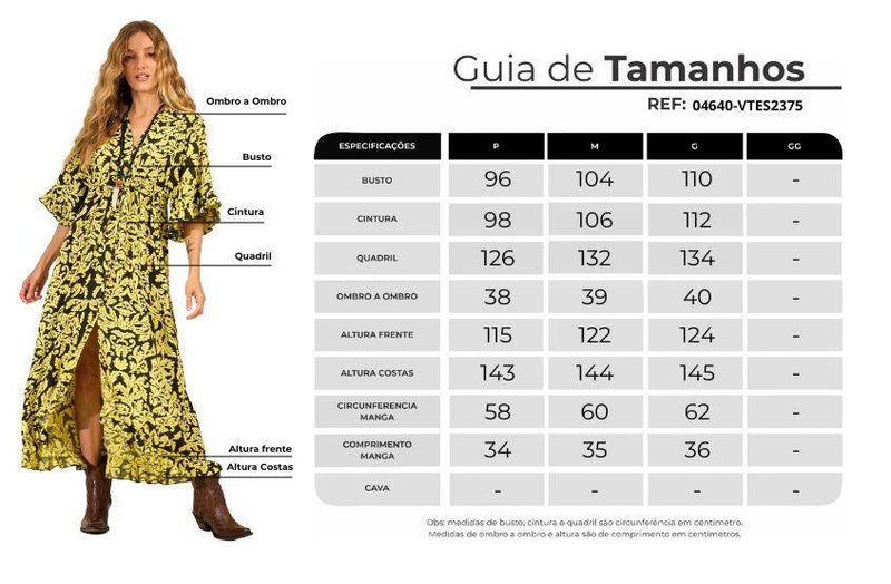 Vestido Longo Com Mangas 3/4 Amplas Verde Estampado Yacamim C1