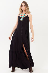 Vestido Longo De Alças Reguláveis Preto Yacamim C2